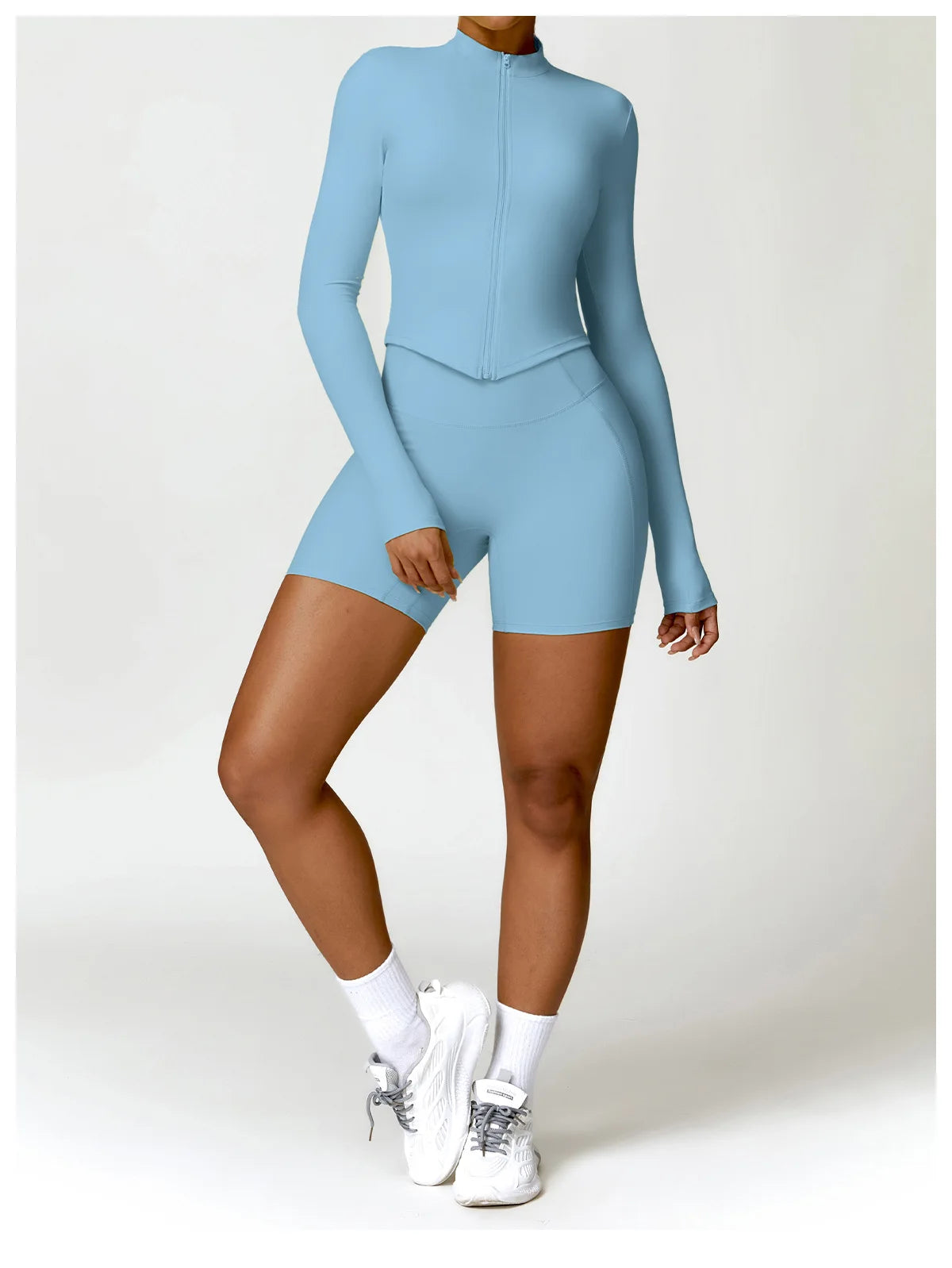 Women's Outdoor Running Fitness Wear Set Long sleeved Single Piece Top And Shorts - Fuzzy Sports