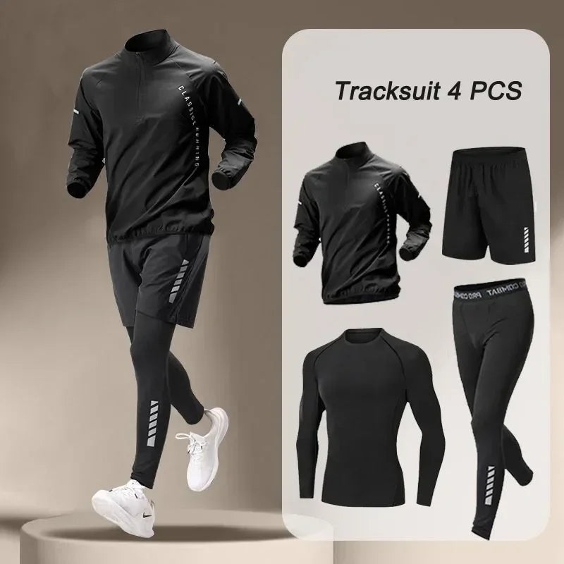 Sport 1-5 PCS Sets Workout Men's Quick Dry Jacket Suit Fitness Running Sets Sports Jogging Pants Workout Sportswear Track Suit