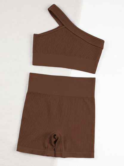 CHRLEISURE Womens Seamless Sports Set Fitness Outfit Ribbed Yoga Suit Bra Shorts - Fuzzy Sports