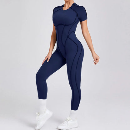 New Women's One-piece chest pad Yoga Jumpsuit leggings Short sleeve Backless