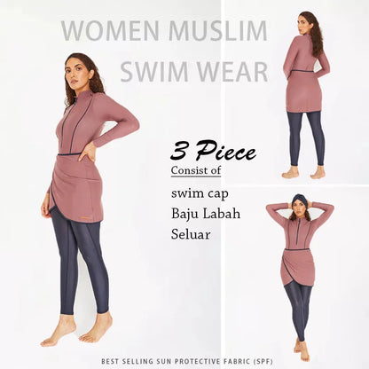 3PCS Muslim Swimwear Women Long Sleeve Swimsuit Muslimah Swimming Burkini Turban Pants maillots de bains musulmans maillot femme