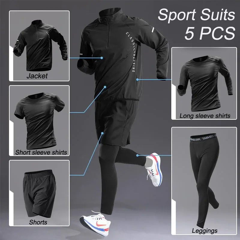 Men's Quick Dry Sport 1-5 PCS Set Workout Suit Fitness Running Sports