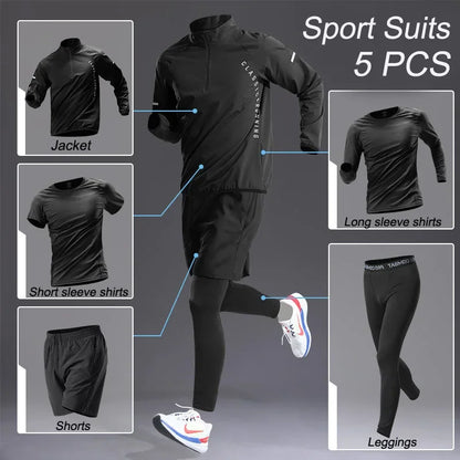 Men's Quick Dry Sport 1-5 PCS Set Workout Suit Fitness Running Sports