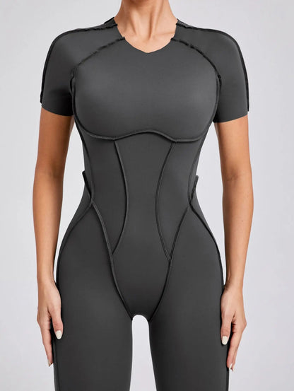 New Women's One-piece chest pad Yoga Jumpsuit leggings Short sleeve Backless