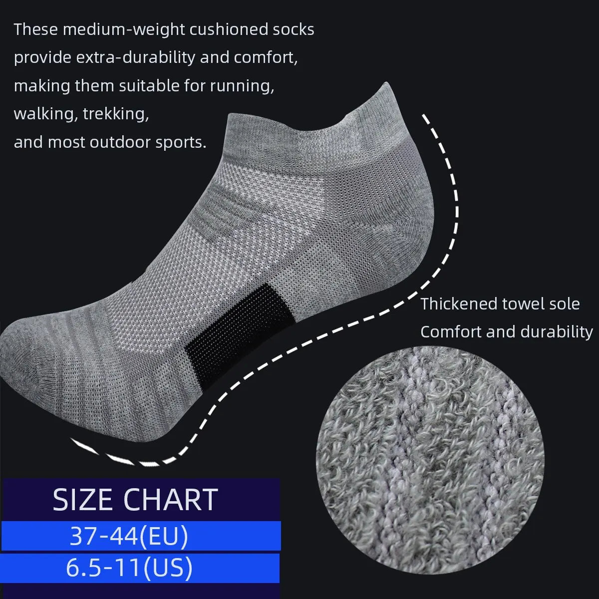 3 Pairs Sports Socks Men Women Short Running Socks Performance Ankle Cushion Wear-resistant Anti Slip Basketball Casual Socks - Fuzzy Sports