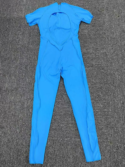 New Women's One-piece chest pad Yoga Jumpsuit leggings Short sleeve Backless