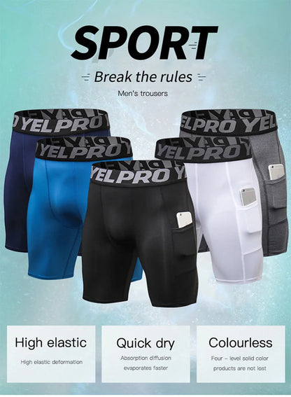 Sports Shorts Men Compression Running Shorts With Pocket Quick Dry Workout Gym Shorts Fitness Sport Leggings for Men