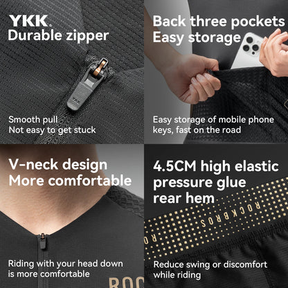 ROCKBROS Cycling Jersey Short Sleeve Windproof Shirt Bike Sports Shirt Breathable Reflective Summer Shirt with YKK Zipper