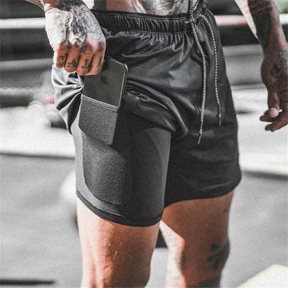 Mens Sportswear Shorts Double-Layer Running Shorts 2 In 1 Bottoms