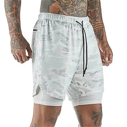 Mens Sportswear Shorts Double-Layer Running Shorts 2 In 1 Bottoms