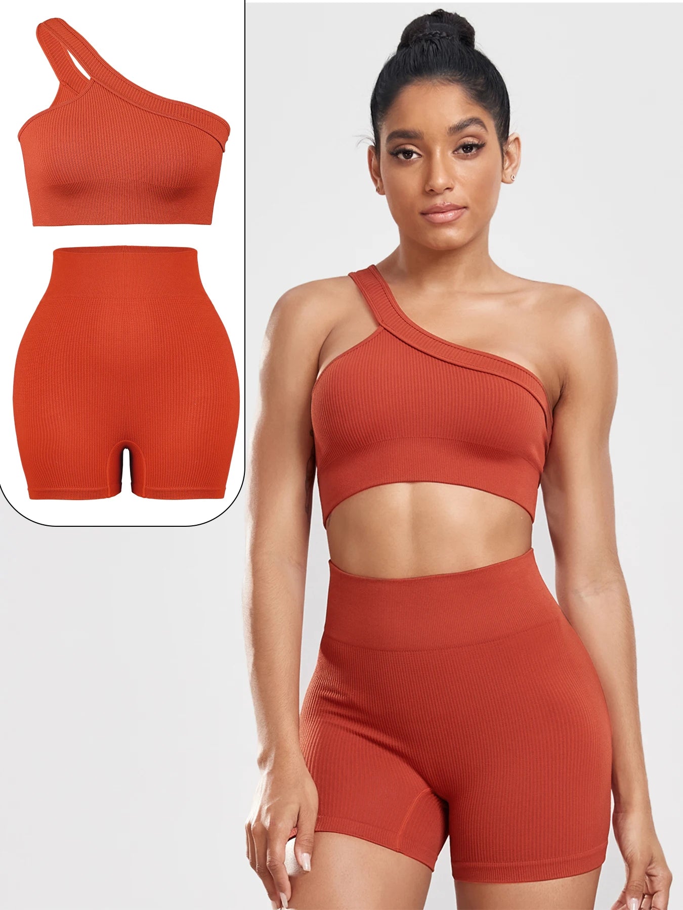 CHRLEISURE Womens Seamless Sports Set Fitness Outfit Ribbed Yoga Suit Bra Shorts - Fuzzy Sports