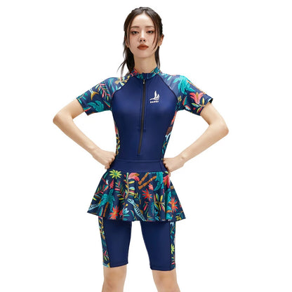 Fashion Modest Womens Swimwear Short Sleeve Swim Skirt Short Leg Swimming Suit