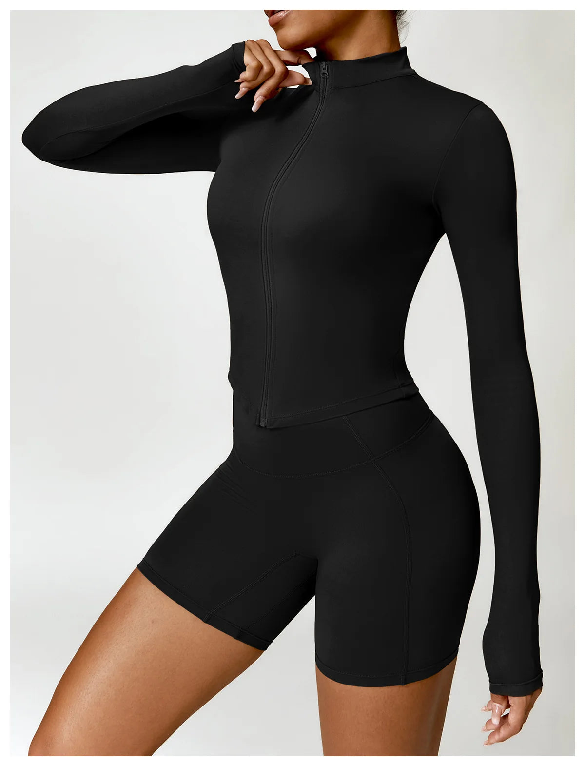 Women's Outdoor Running Fitness Wear Set Long sleeved Single Piece Top And Shorts - Fuzzy Sports