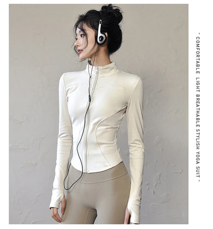 Womens Long Sleeve Sports Jacket Zipped Fitness Yoga Shirt - Fuzzy Sports