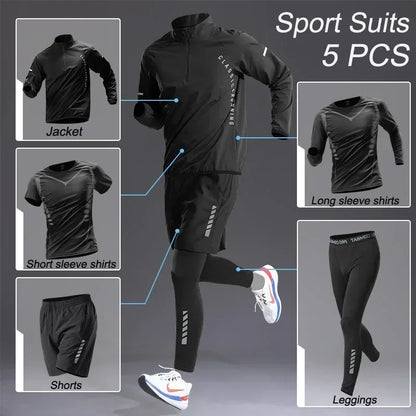 Men's Quick Dry Sport 1-5 PCS Set Workout Suit Fitness Running Sports