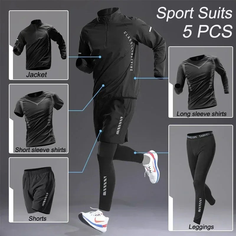 Sport 1-5 PCS Sets Workout Men's Quick Dry Jacket Suit Fitness Running Sets Sports Jogging Pants Workout Sportswear Track Suit