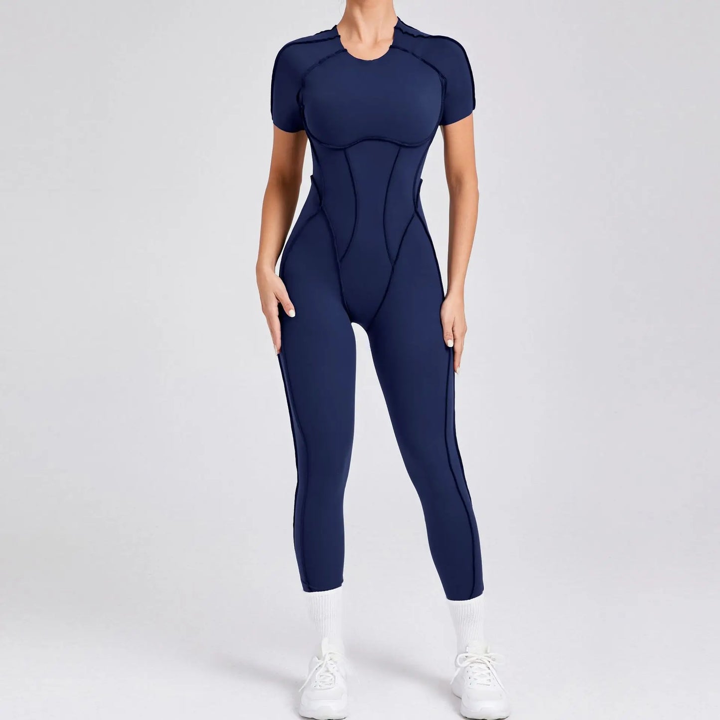 New Women's One-piece chest pad Yoga Jumpsuit leggings Short sleeve Backless
