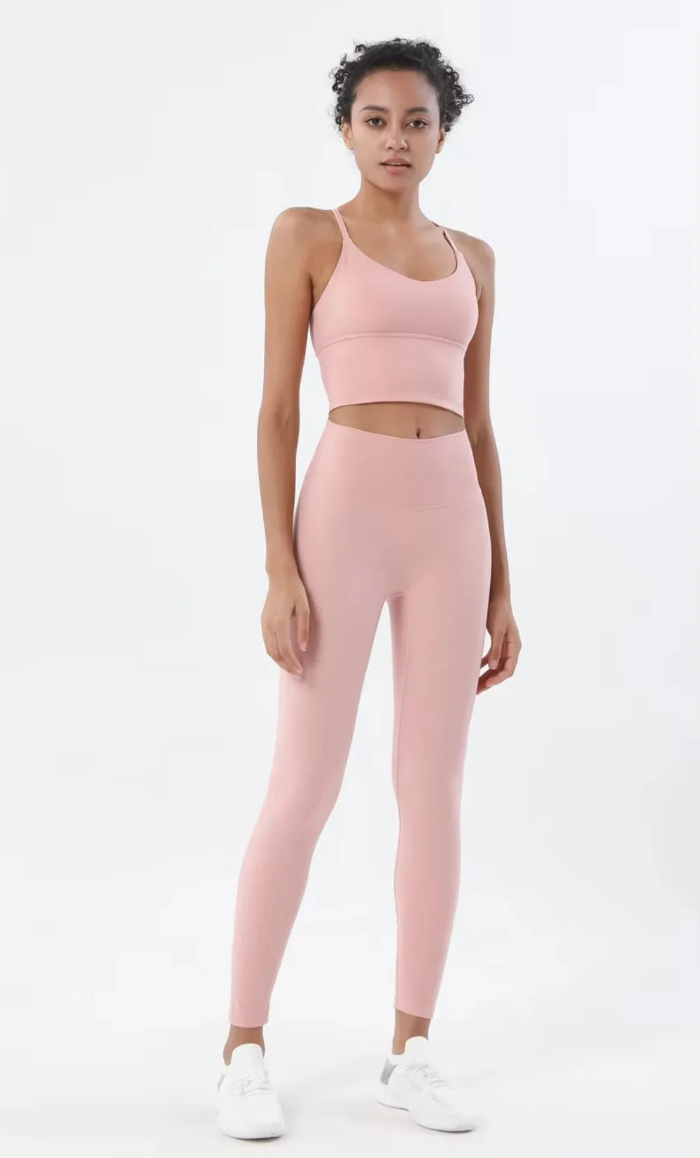 Womens Two Piece Gym Sports Crop Top and Leggings Outfit Nude Feel - Fuzzy Sports