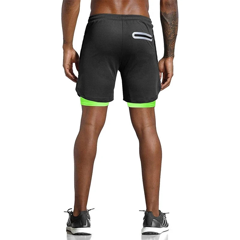 Mens Sportswear Shorts Double-Layer Running Shorts 2 In 1 Bottoms