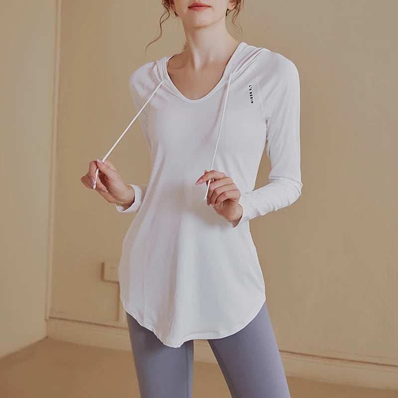 Women's Yoga Clothing Sports Casual Loose Cover Shirt, Long Sleeved
