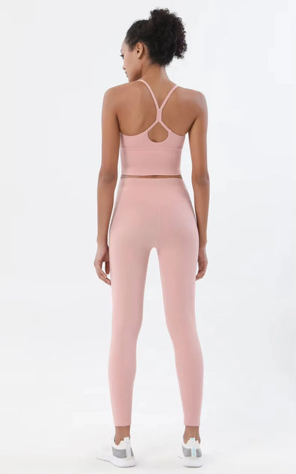 Womens Two Piece Gym Sports Crop Top and Leggings Outfit Nude Feel - Fuzzy Sports