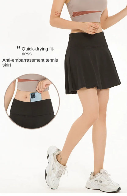 Womens High-waisted Fitness Tennis Running Quick-drying Skort - Fuzzy Sports