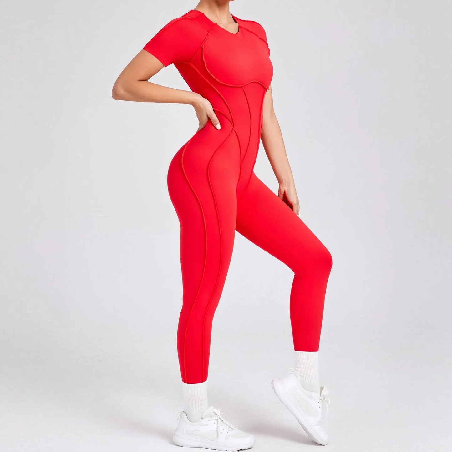 New Women's One-piece chest pad Yoga Jumpsuit leggings Short sleeve Backless