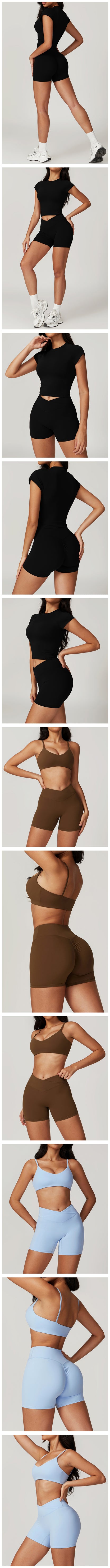 Women Sportswear Yoga Set 2PCS Sport Suit Gym Workout Clothes Short Sleeve Gym Crop Top High Waist Leggings Fitness Sports Wear - Fuzzy Sports