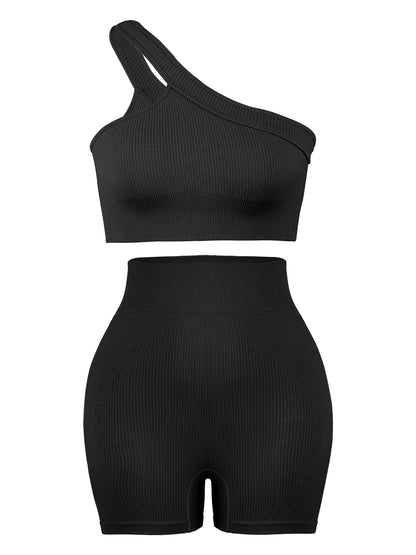 CHRLEISURE Womens Seamless Sports Set Fitness Outfit Ribbed Yoga Suit Bra Shorts - Fuzzy Sports