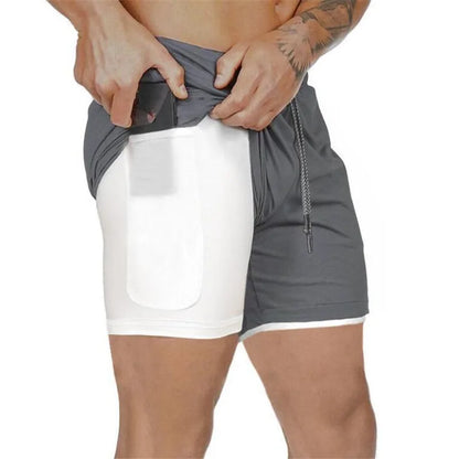 Mens Sportswear Shorts Double-Layer Running Shorts 2 In 1 Bottoms