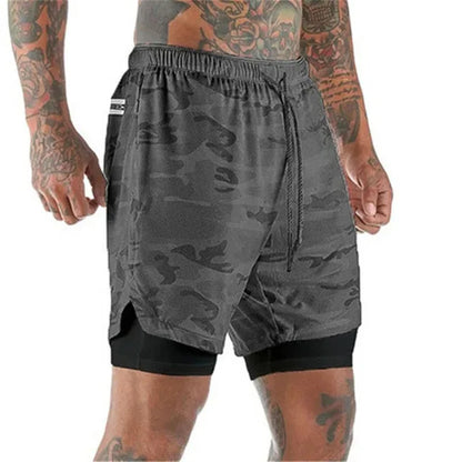 Mens Sportswear Shorts Double-Layer Running Shorts 2 In 1 Bottoms