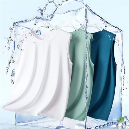 Men's solid color casual sleeveless tank top round neck Breathable Vest sweat drying tank top suitable for summer sports