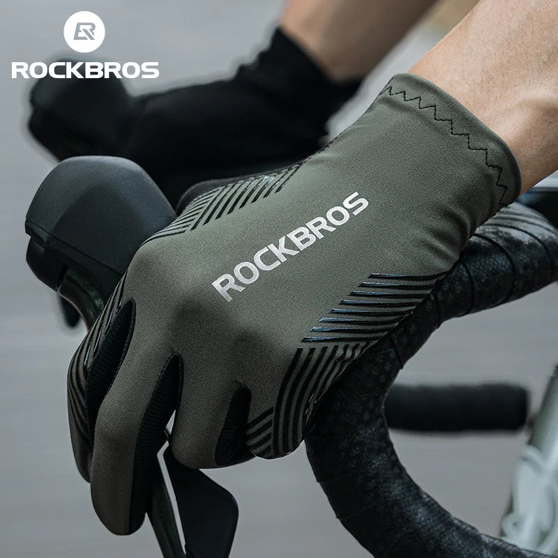 ROCKBROS Mens Full Finger Cycling Gloves Breathable Non-slip Touch Screen - Fuzzy Sports