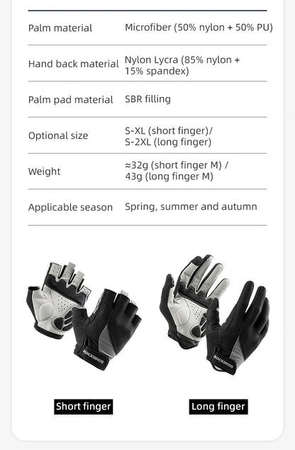 ROCKBROS Bike Full Finger MTB Road Bicycle Gloves Men Women Spring Summer Breathable Cycling Gloves