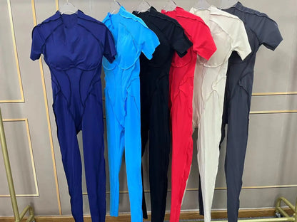 New Women's One-piece chest pad Yoga Jumpsuit leggings Short sleeve Backless