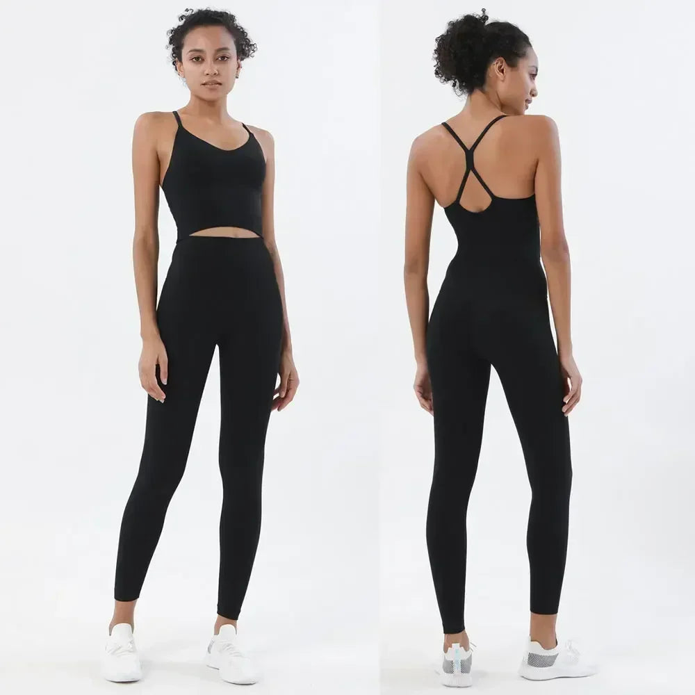 Womens Two Piece Gym Sports Crop Top and Leggings Outfit Nude Feel - Fuzzy Sports