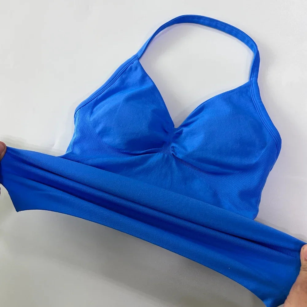 2 Pieces Impact Sports Set Women Backless Tank Yoga Tops High Waist Scrunch Seamless Shorts Sport Gym Set Sportswear Workout Set