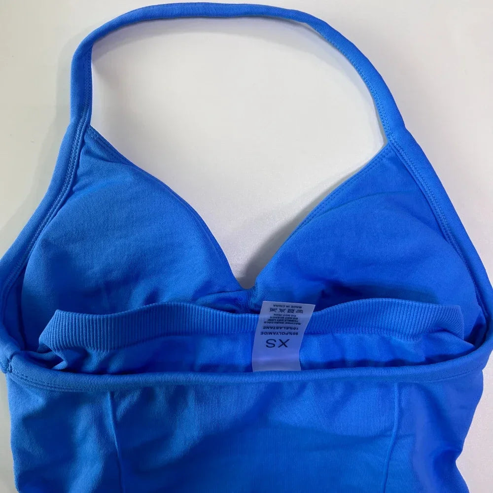 2 Pieces Impact Sports Set Women Backless Tank Yoga Tops High Waist Scrunch Seamless Shorts Sport Gym Set Sportswear Workout Set