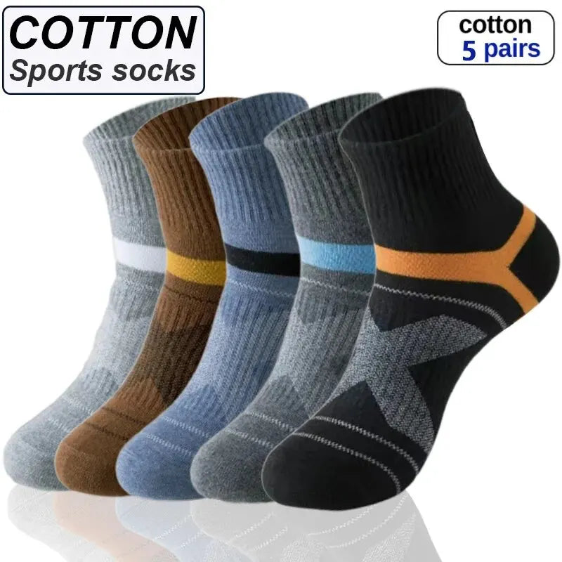 5 Pairs of MEN'S Sports Cotton Socks, Sweat Wicking and Breathable - Fuzzy Sports