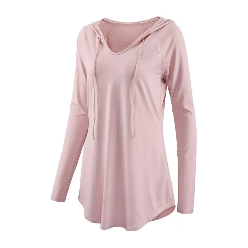 Women's Yoga Clothing Sports Casual Loose Cover Shirt, Long Sleeved