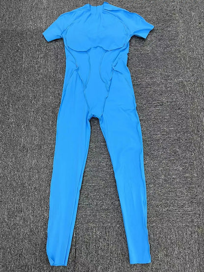 New Women's One-piece chest pad Yoga Jumpsuit leggings Short sleeve Backless