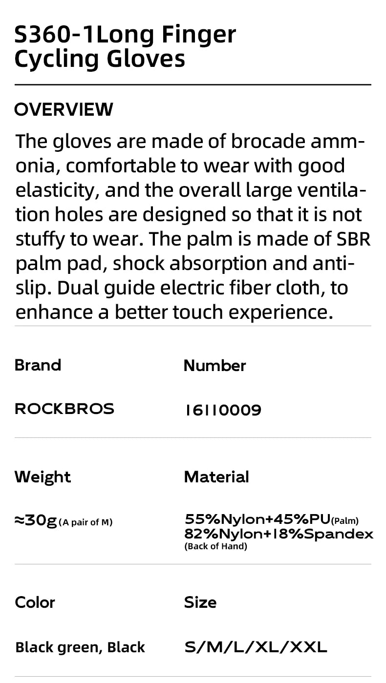 ROCKBROS Mens Full Finger Cycling Gloves Breathable Non-slip Touch Screen - Fuzzy Sports