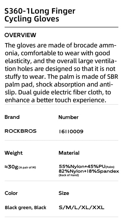 ROCKBROS Mens Full Finger Cycling Gloves Breathable Non-slip Touch Screen - Fuzzy Sports