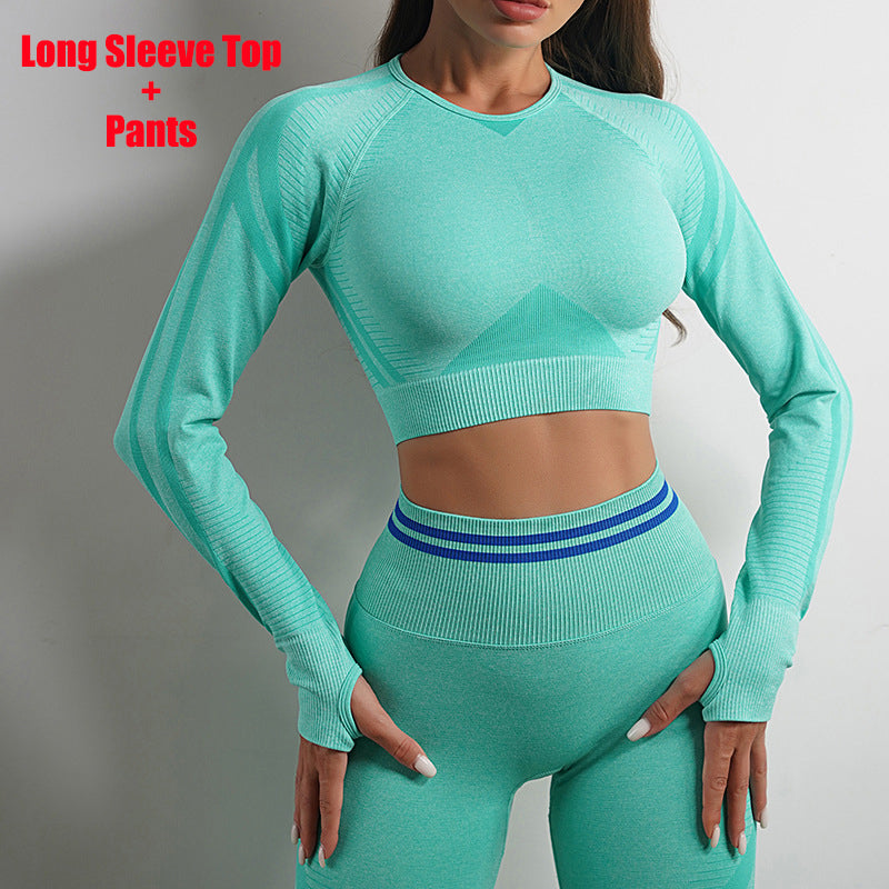 Seamless Yoga Pants Sports Gym Fitness Leggings Or Long Sleeve Tops Outfits Butt Lifting Slim Workout Sportswear Clothing - Fuzzy Sports