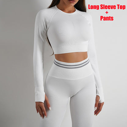 Seamless Yoga Pants Sports Gym Fitness Leggings Or Long Sleeve Tops Outfits Butt Lifting Slim Workout Sportswear Clothing - Fuzzy Sports